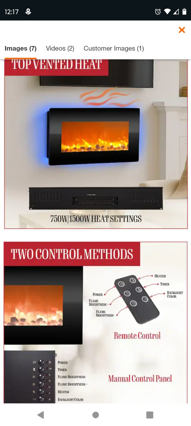 Electric wall fireplace with built in LED color backlight - photo 3