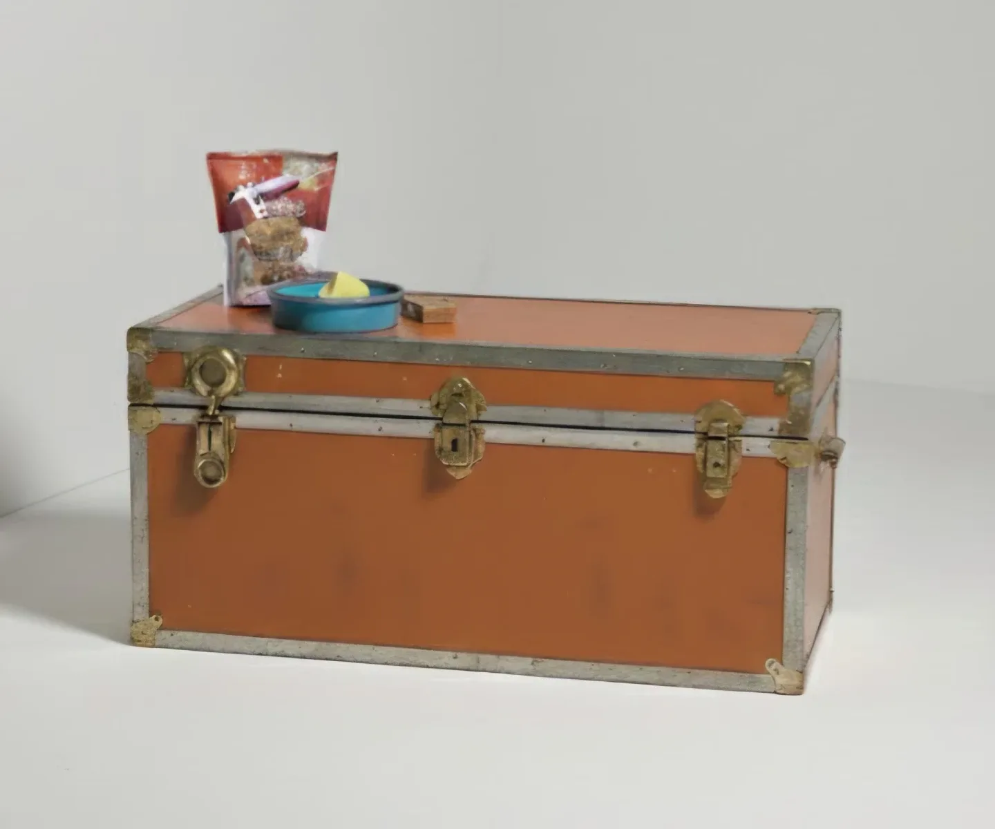 Orange Metal Trunk/ storage