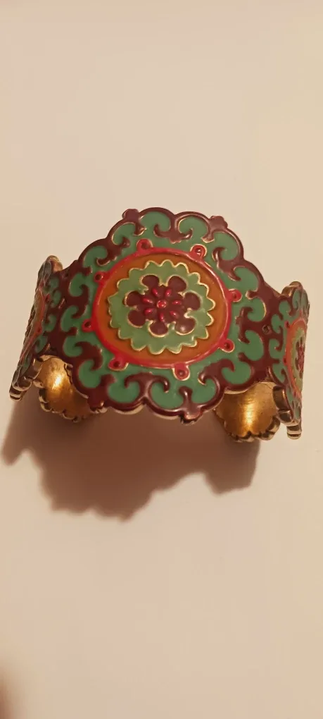 Lucky Brand Signed Vintage Enamel Cuff Bracelet