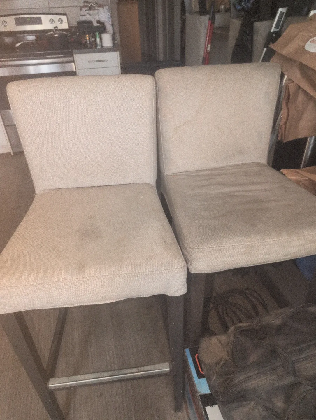 Two Beige Bar Stools
