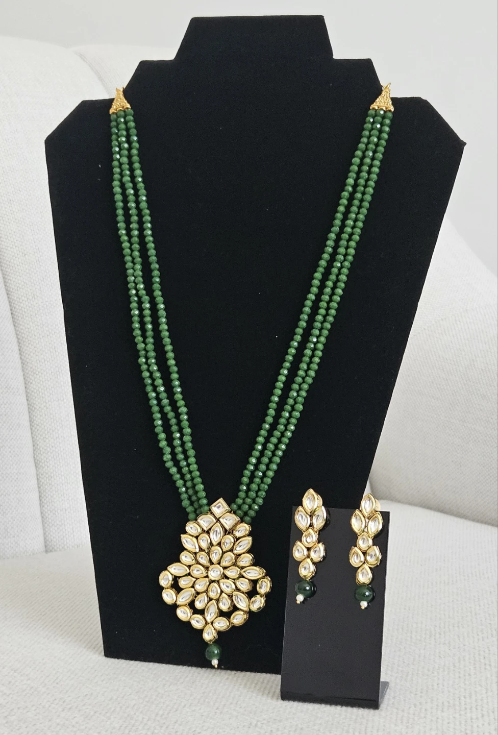 Green Beaded Necklace & Earring Set