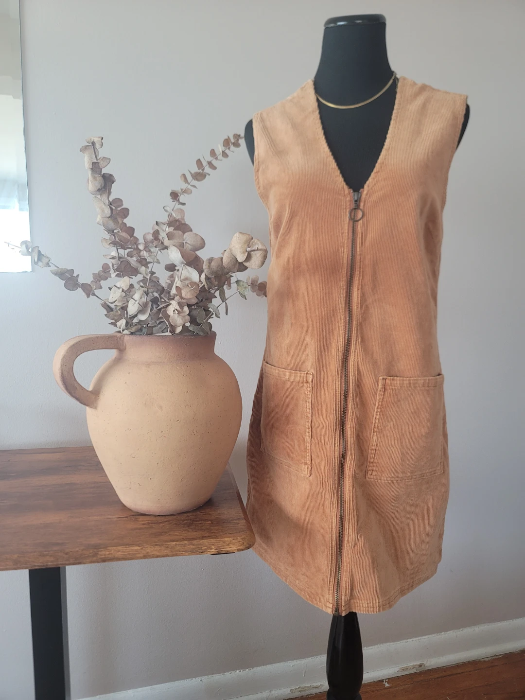 Billabong Women's Brown Corduroy Zipper Dress Shift Dress Sz M - photo 4