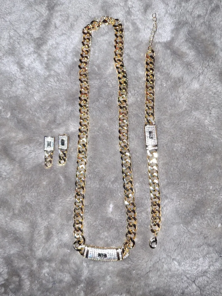 Gold Chain, Bracelet, Earring Set
