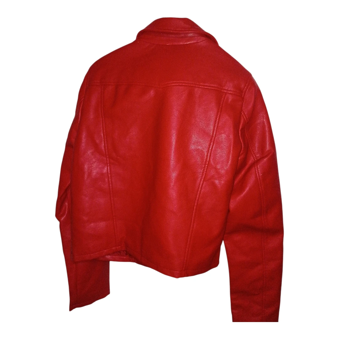 New Stradivarius Red Faux Leather Biker Jacket