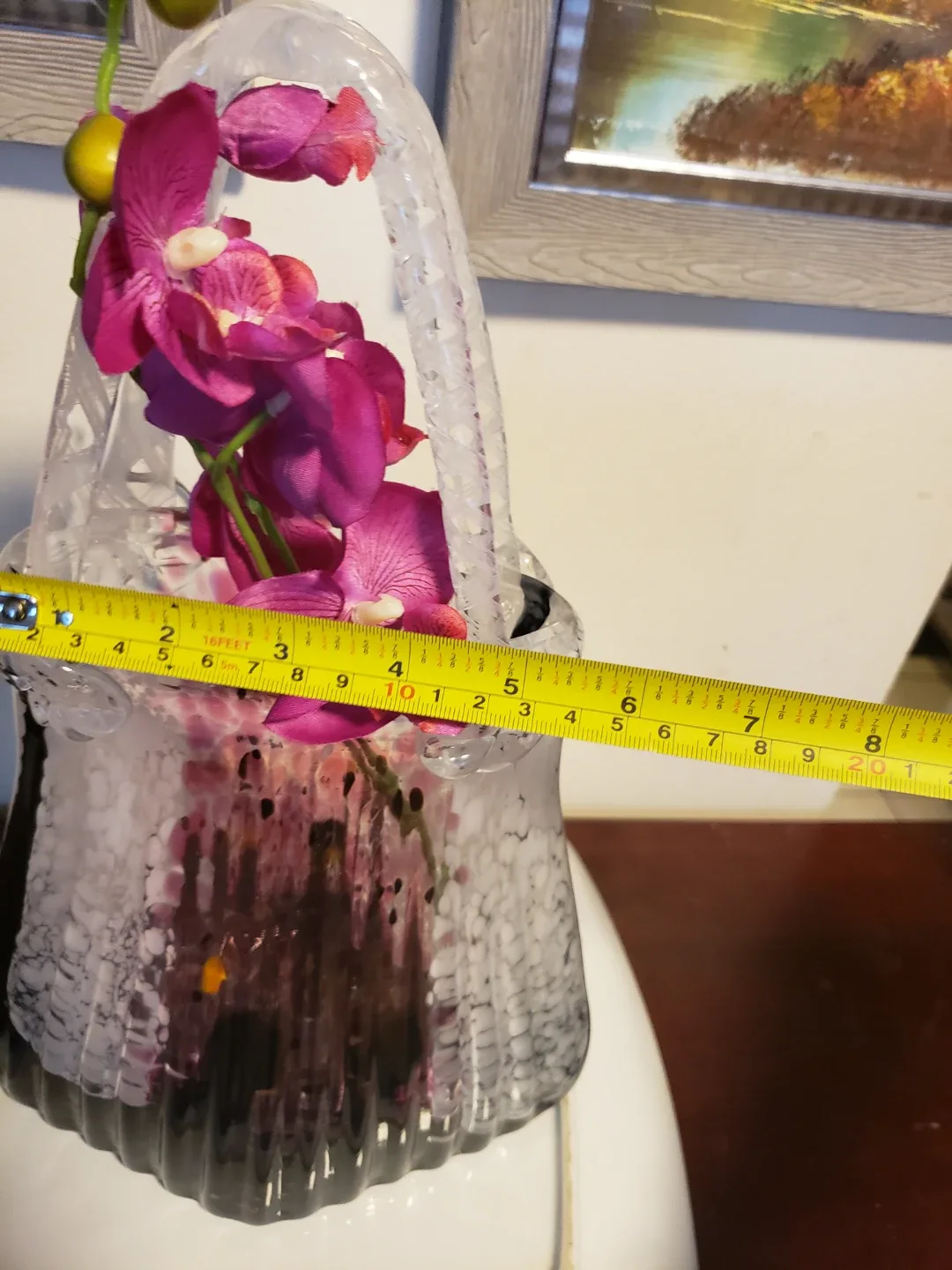 Very heavy Decorative Glass Vase with Handle. image indicator(3)