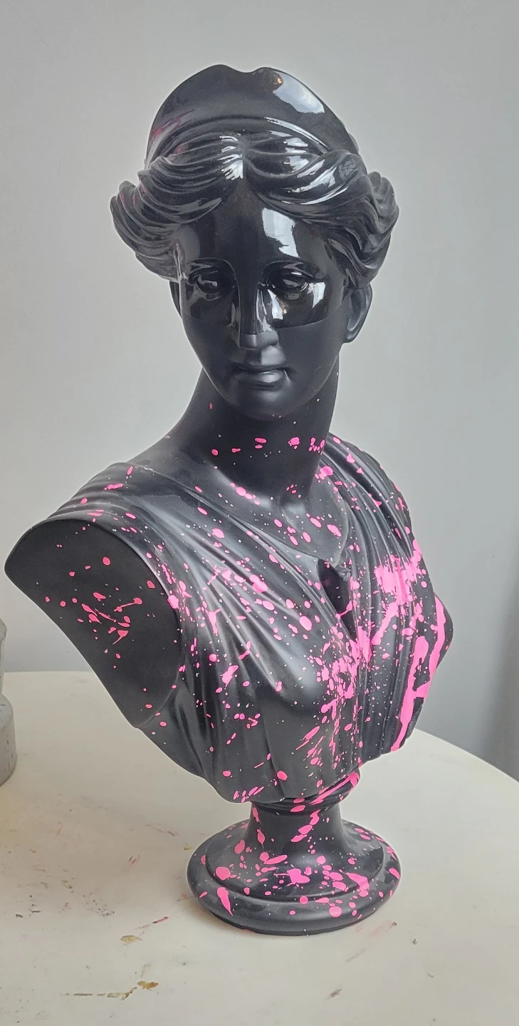 Black Bust Statue with Pink Splatter