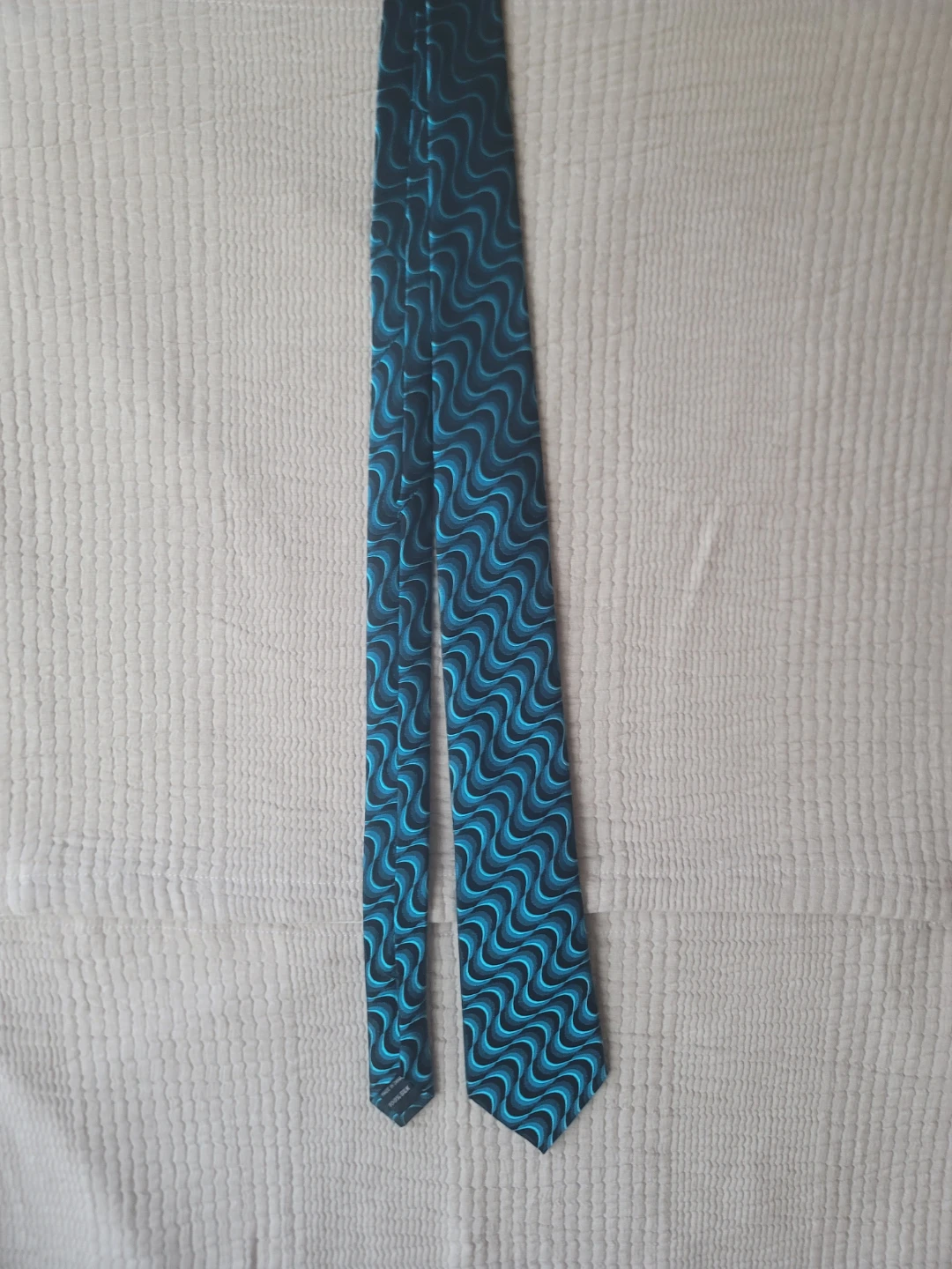 Silk Necktie - Blue & Black Pattern geometric academia EUC