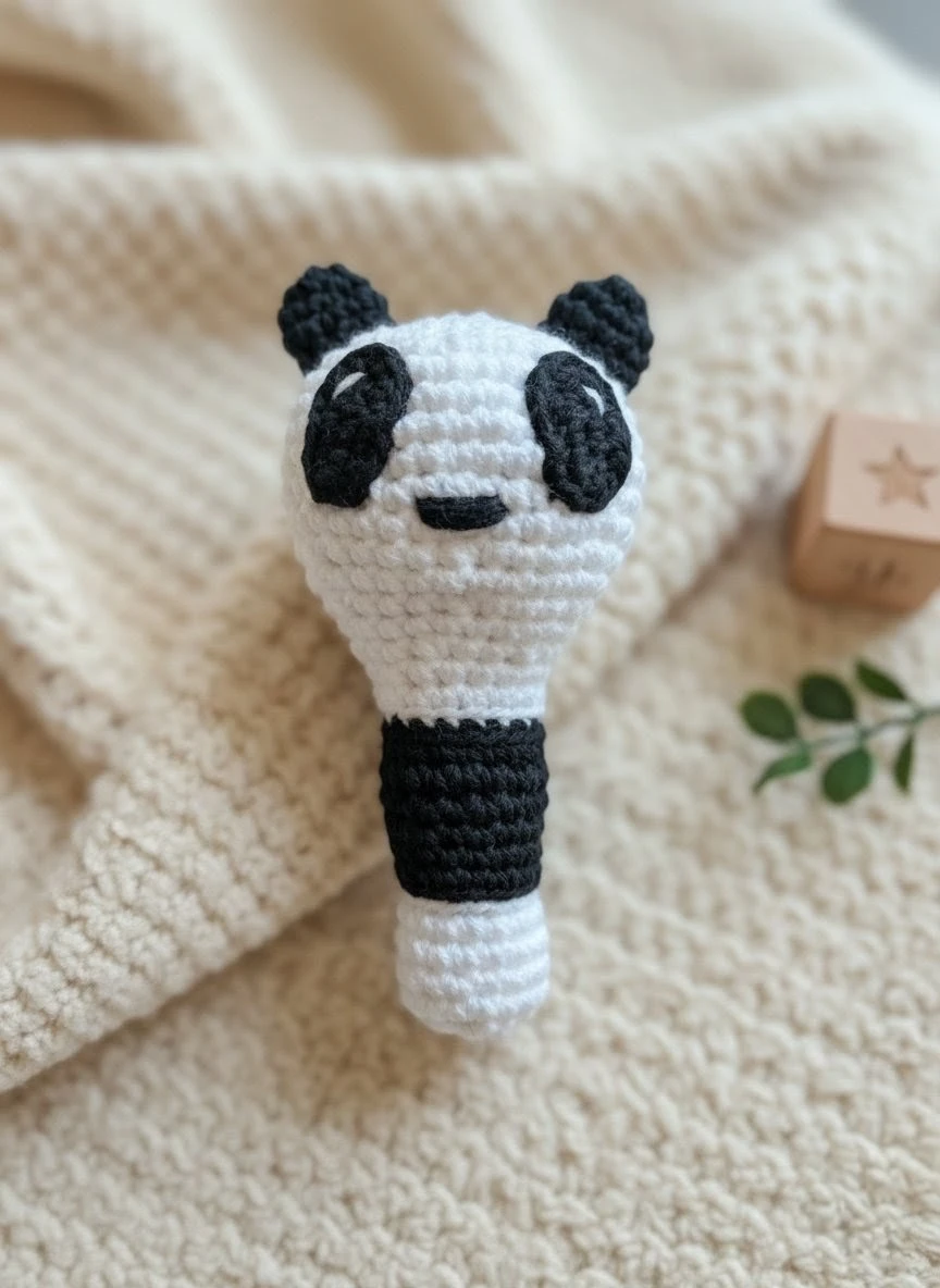Handmade Knitted Panda Rattle