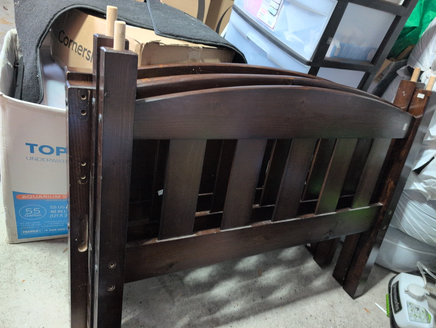 Twin Bed Frame & Mattress - Dark Wood - photo 2