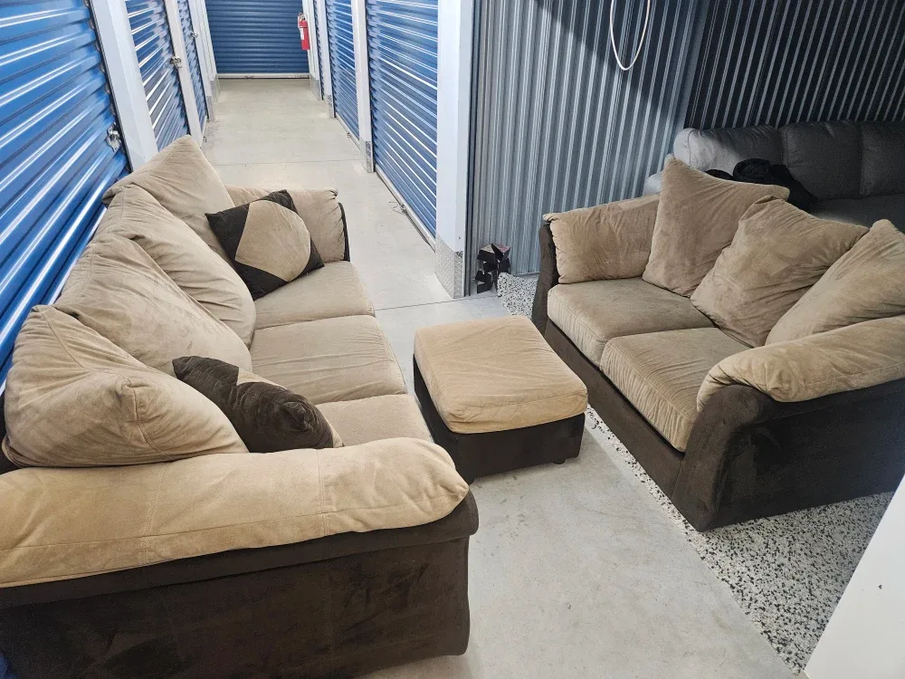 Beige and Brown Sofa Set with Ottoman