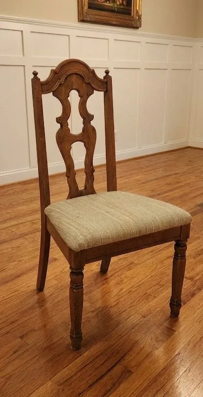 Antique Wooden Chair with Upholstered Seat.