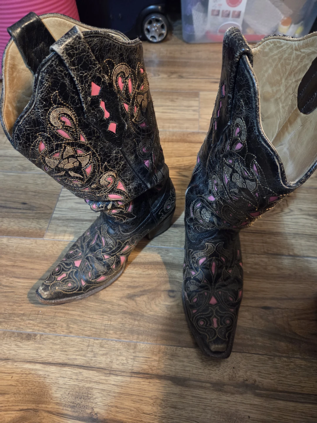 Corral Brown & Pink Embroidered Cowboy Boots