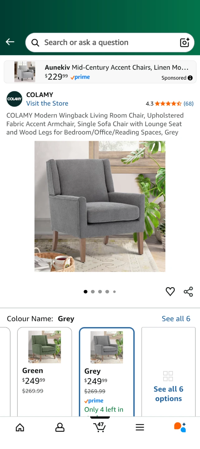 COLAMY Wingback Living Room Chair - Grey