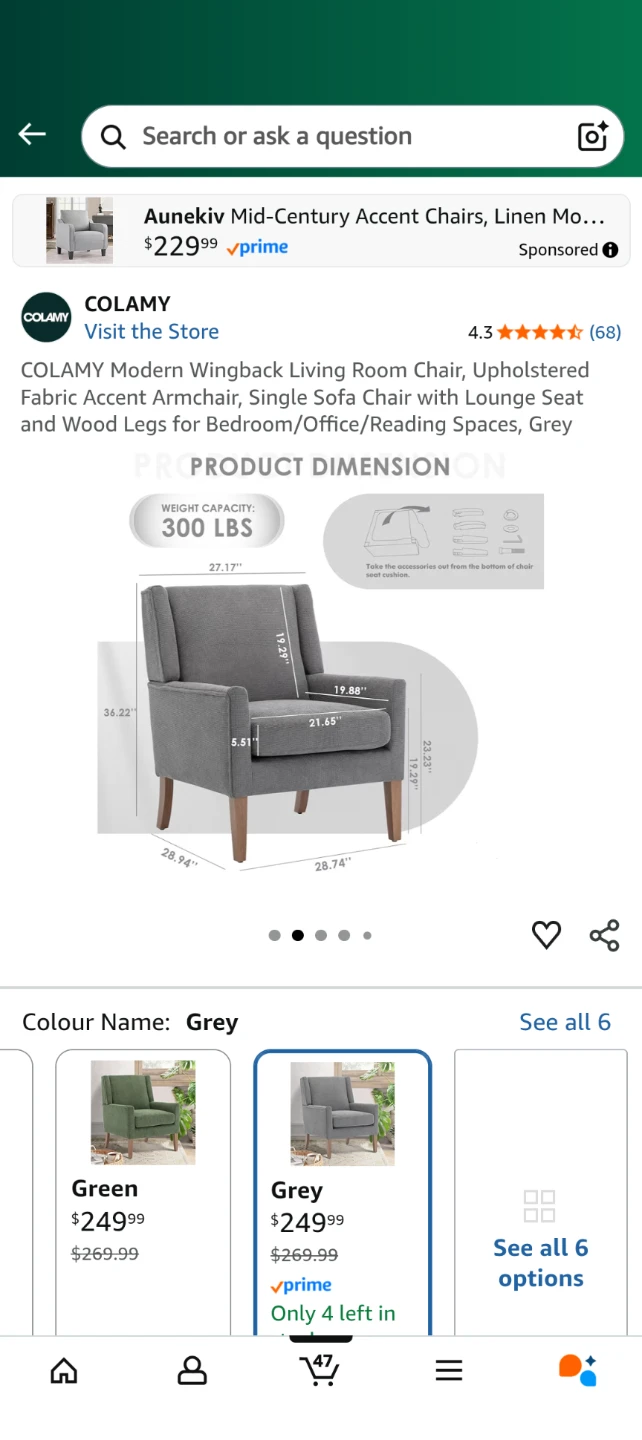 COLAMY Wingback Living Room Chair - Grey - photo 2