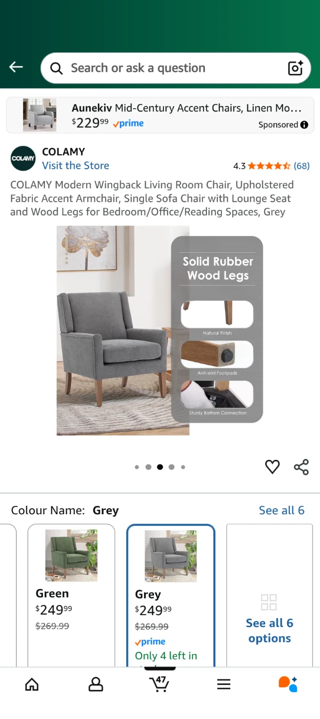 COLAMY Wingback Living Room Chair - Grey - photo 3