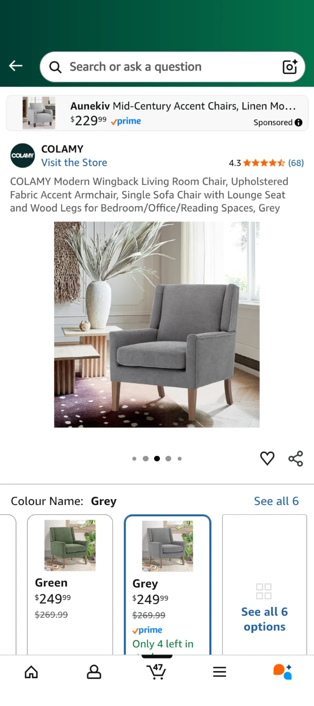 COLAMY Wingback Living Room Chair - Grey - photo 4