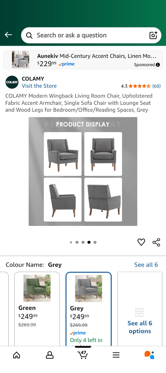 COLAMY Wingback Living Room Chair - Grey - photo 5