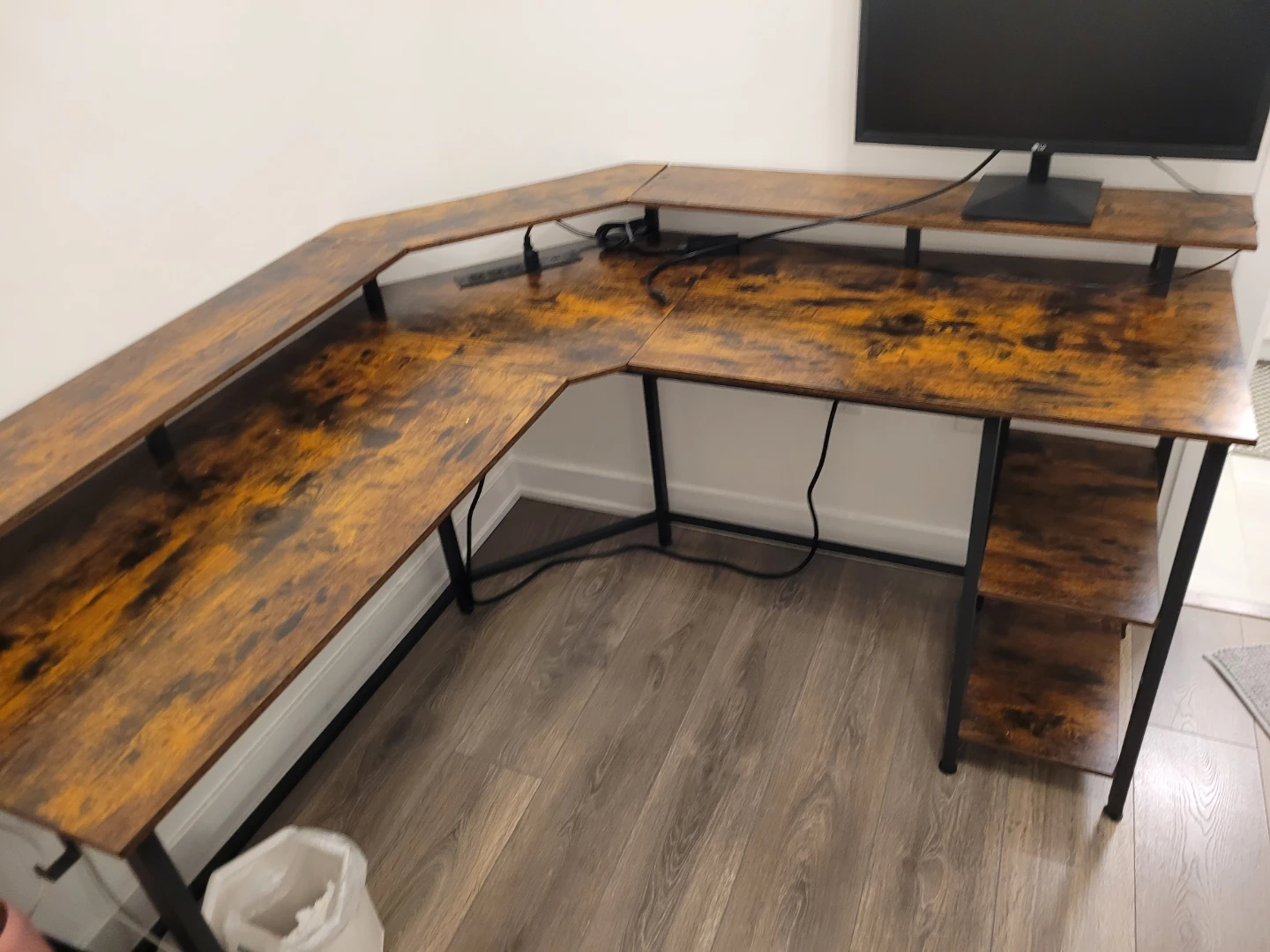L-Shaped Brown Corner Desk with Shelves - photo 2