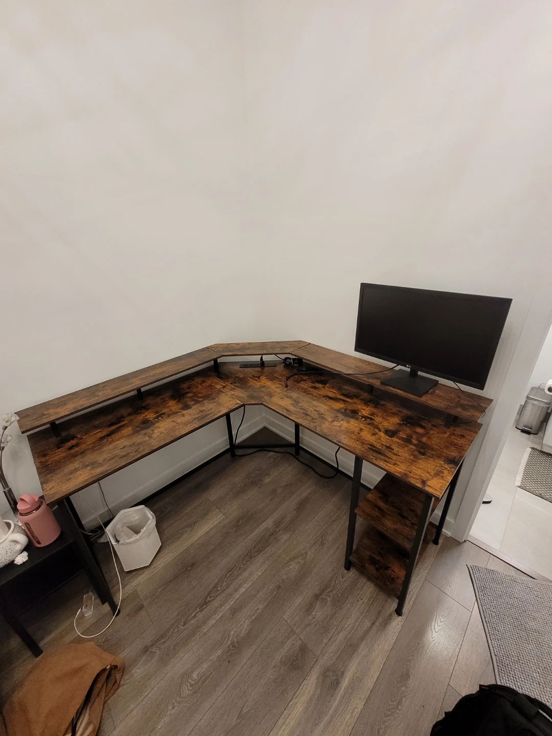 L-Shaped Brown Corner Desk with Shelves - photo 4