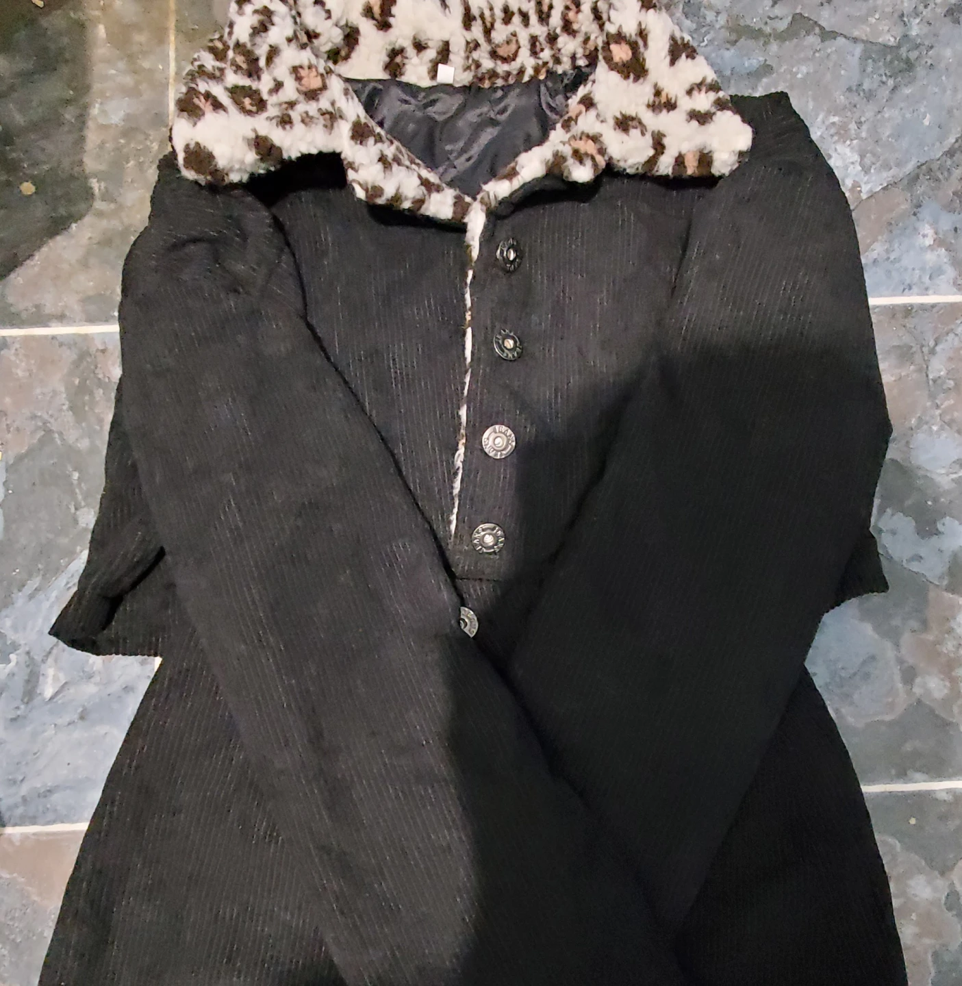 Cropped leopard corduroy-like jacket and skirt set