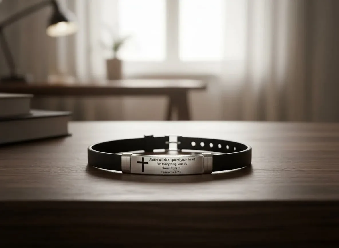 Black Rubber Bracelet with Proverbs 4:23 #Cleanout