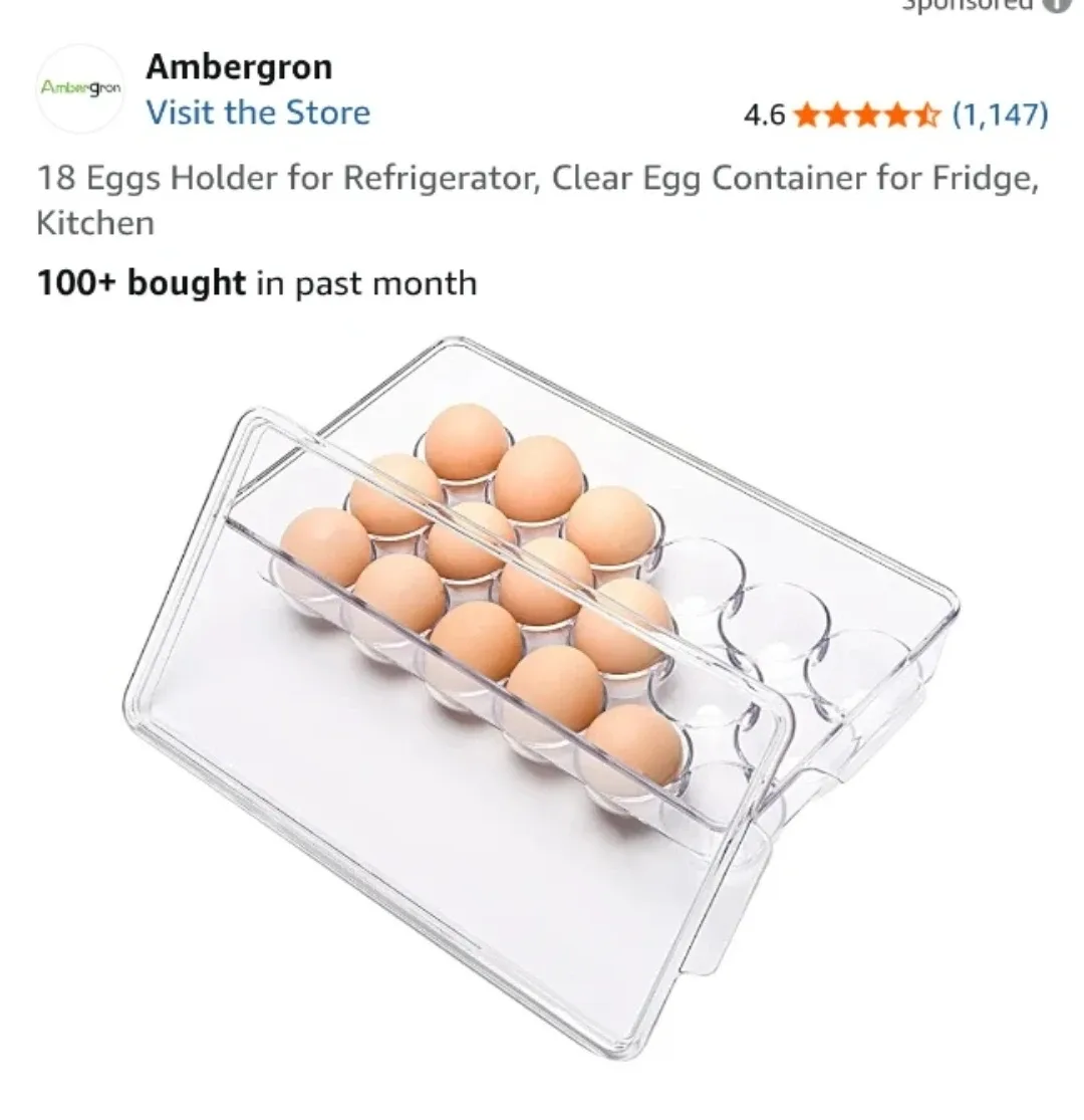 (NEW) Ambergron 18 Eggs Holder for Fridge - Clear #Cleanout image indicator(4)
