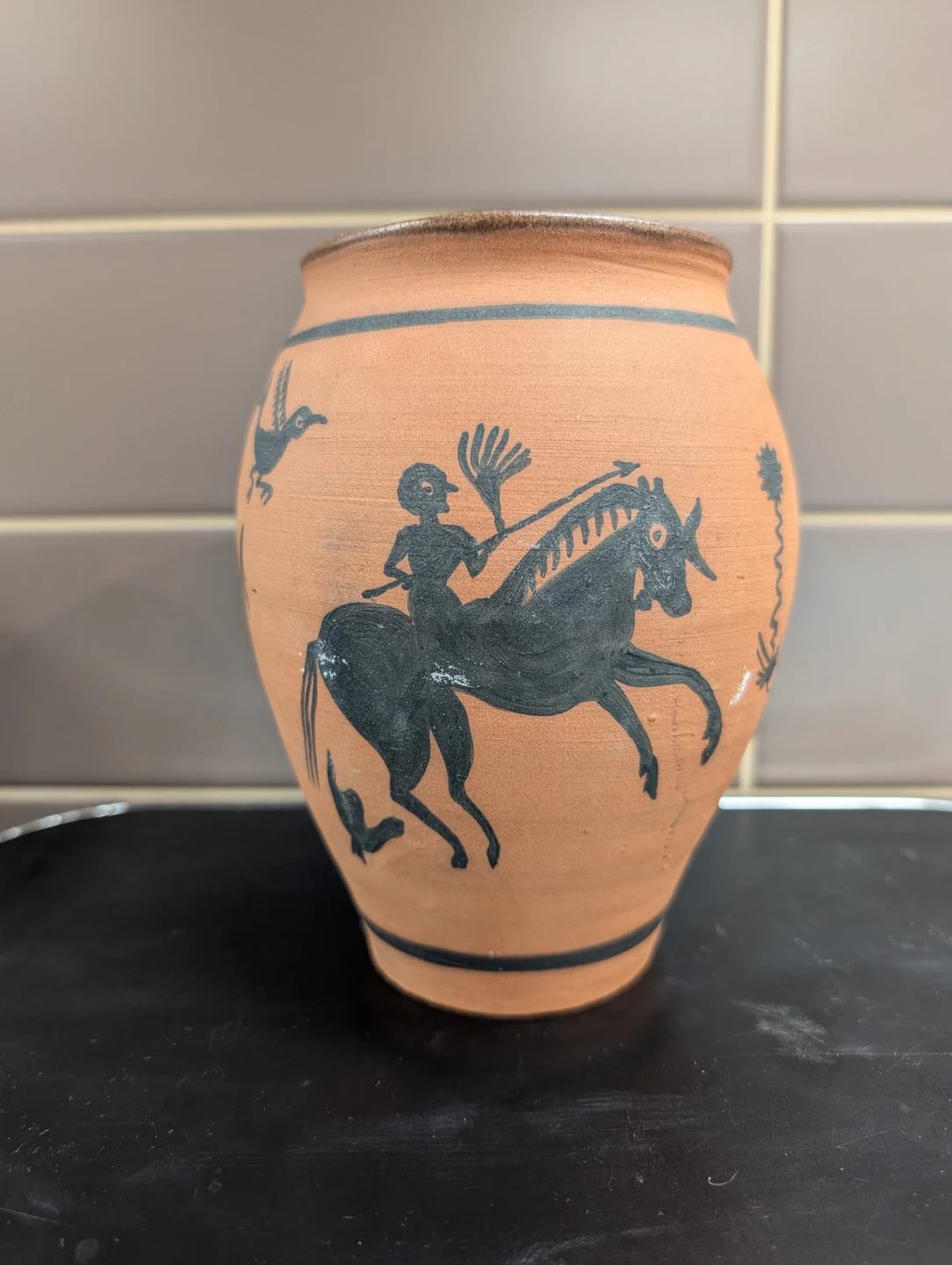 Handmade Terracotta Vase with Horse Design