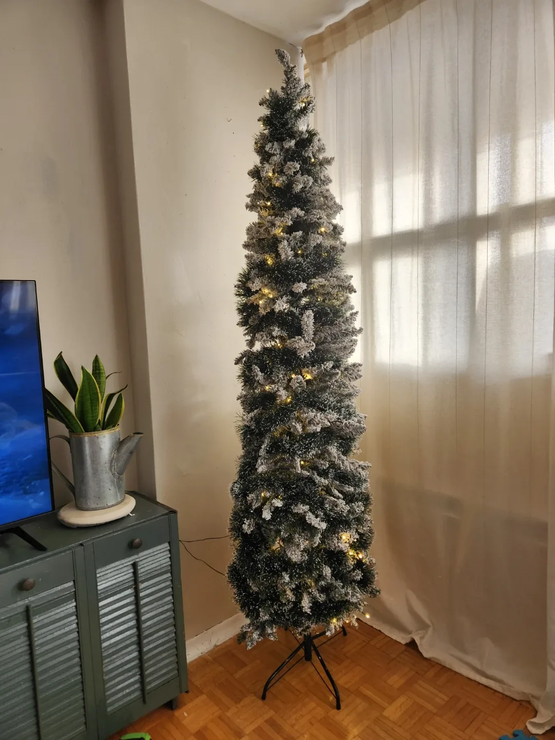 Fully Lit Slim Flocked Christmas Tree