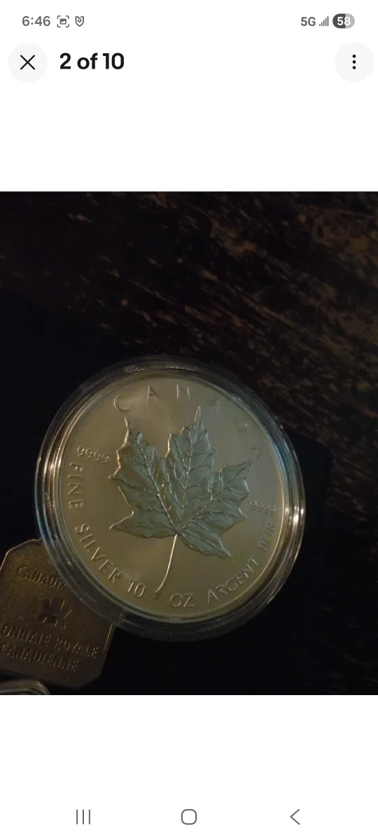 1998 Canada 10 oz Maple Leaf Silver Coin image indicator(2)