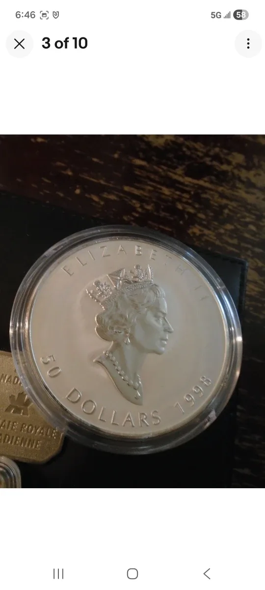 1998 Canada 10 oz Maple Leaf Silver Coin image indicator(3)