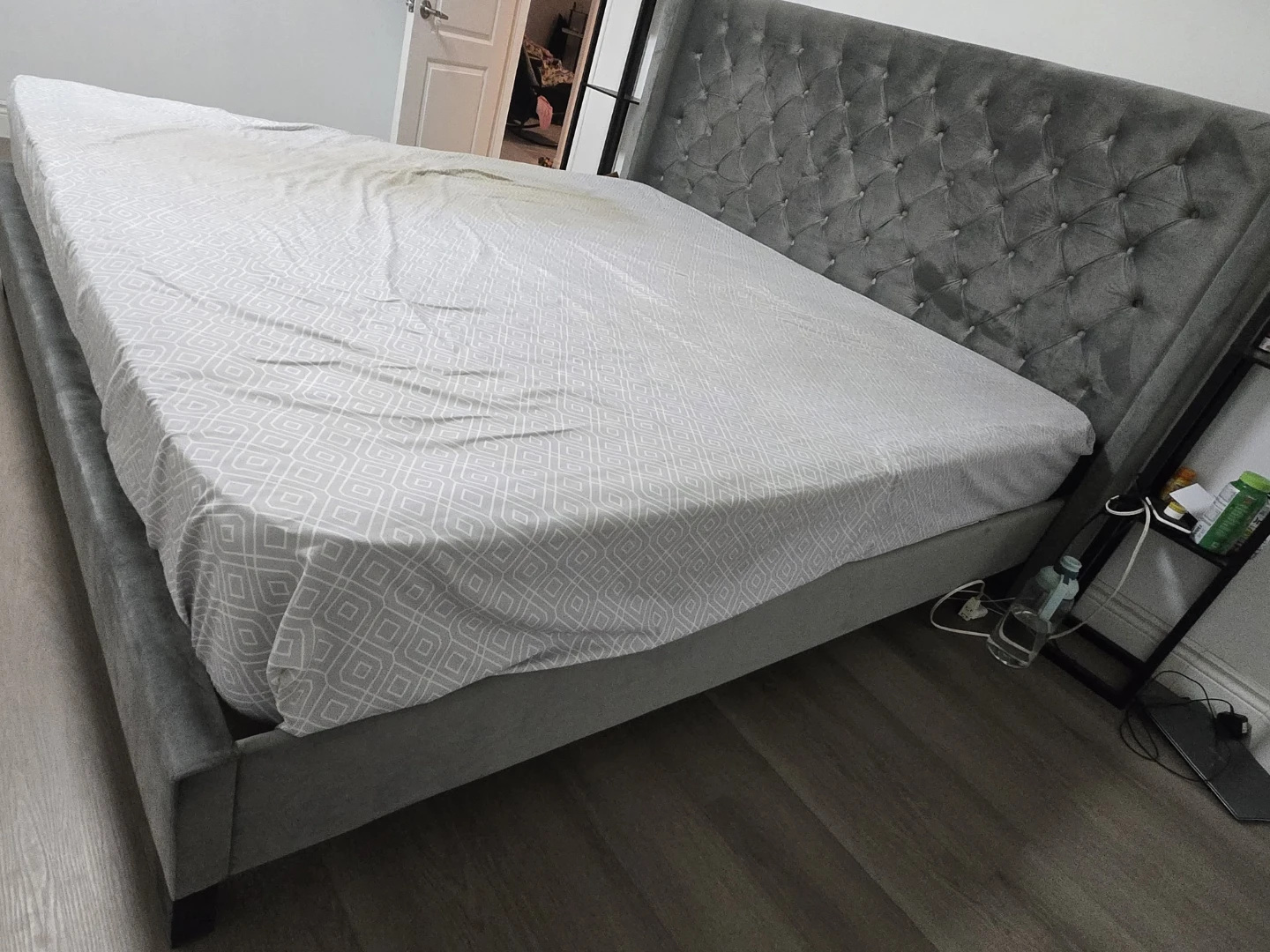 Jia Grey King Bed Frame with King Mattress