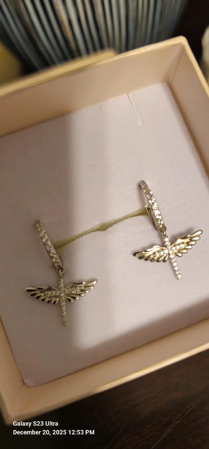 925 Sterling Silver Diamond Angel Wing Cross Dangle Earrings - photo 2