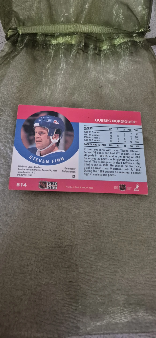 Steven Finn Quebec Nordiques Hockey Card - photo 2