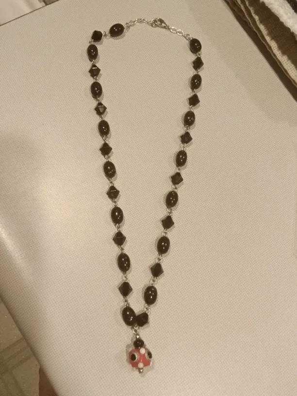 REAL Black Onyx Beaded Necklace with Ladybug Charm image indicator(2)