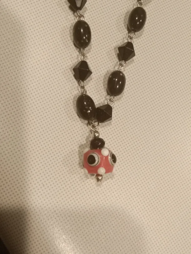 REAL Black Onyx Beaded Necklace with Ladybug Charm image indicator(4)