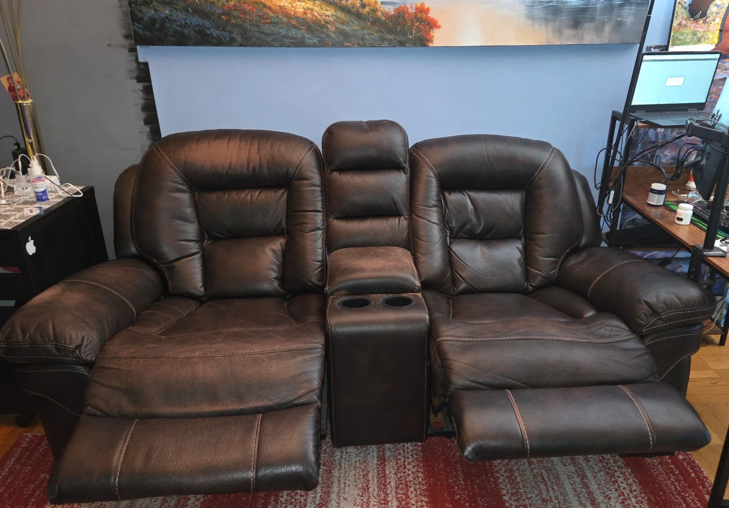 Brown Leather Loveseat Recliner - photo 2