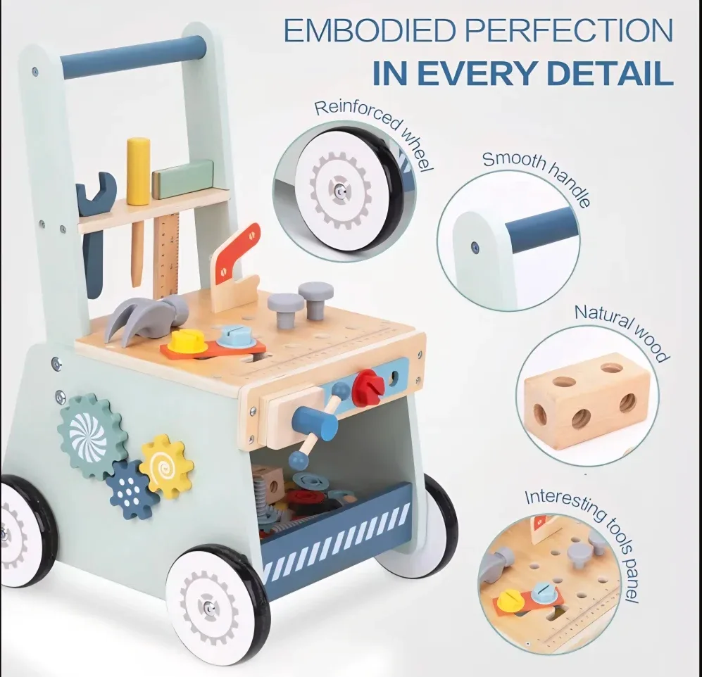 bpmk kid Wooden Baby Walker Tool Bench Toy image indicator(2)