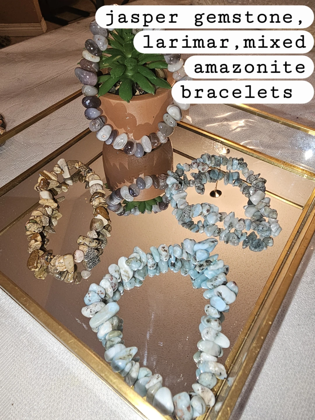 Gemstone Bracelets: Jasper, Larimar, Amazonite