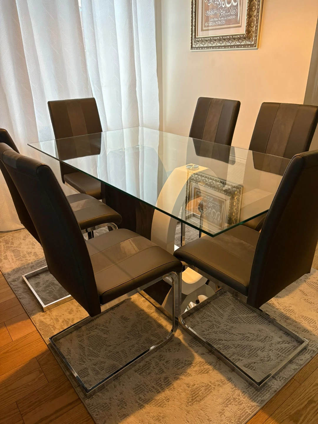 Glass Top Dining Table with 6 Chairs