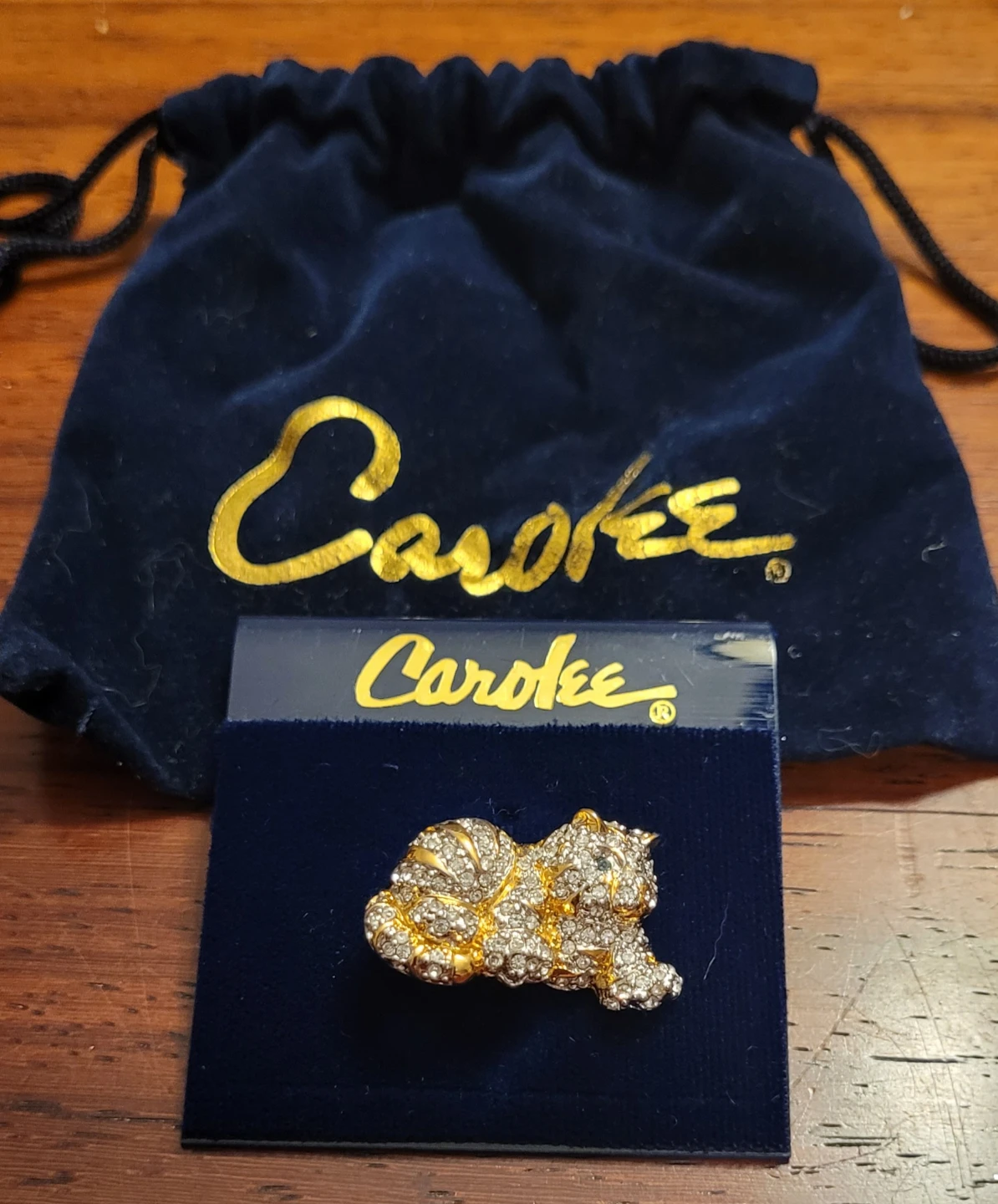 Vintage Carolee Gold & Crystal Cat Brooch