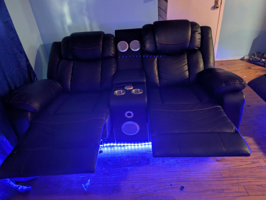 Black Leather Power Reclining Loveseat with Console