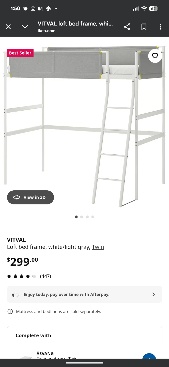 IKEA VITVAL Loft Bed Frame - Twin Size - photo 3