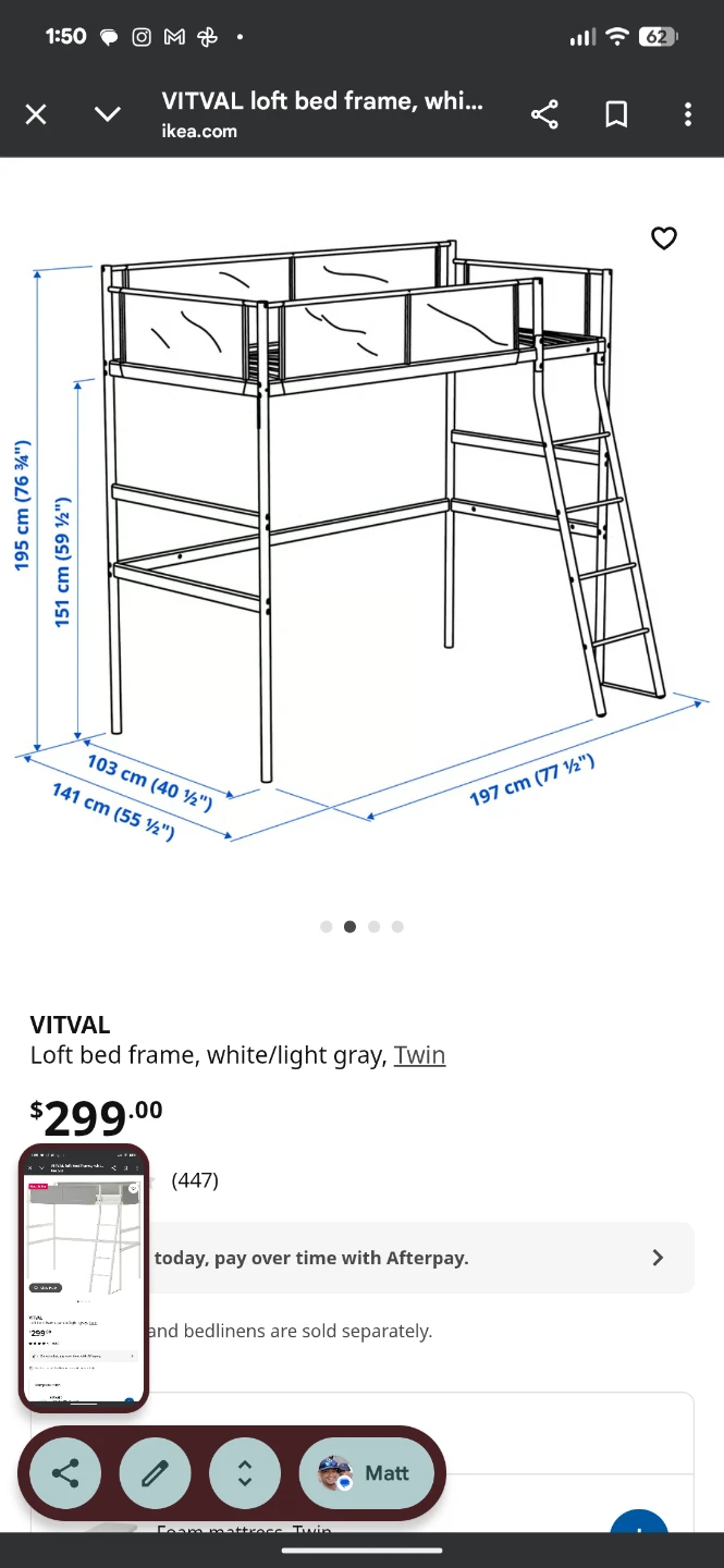 IKEA VITVAL Loft Bed Frame - Twin Size - photo 4