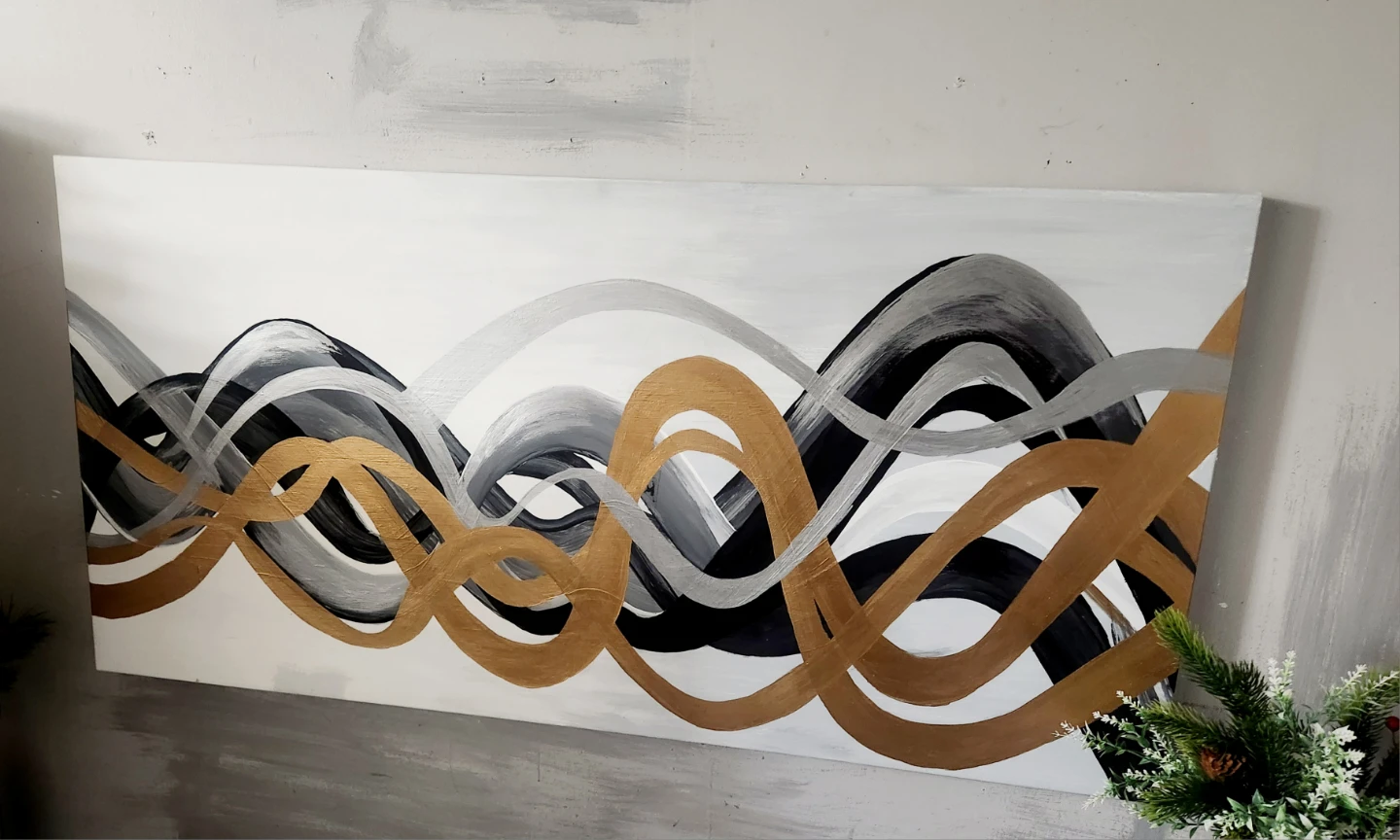 Abstract Wave Painting - Black, Gold, and Silver - photo 2