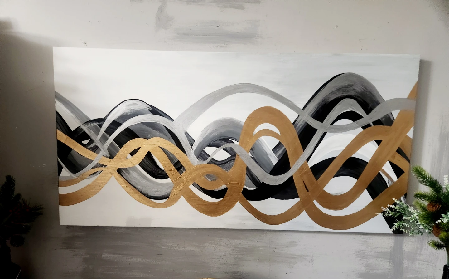 Abstract Wave Painting - Black, Gold, and Silver - photo 3