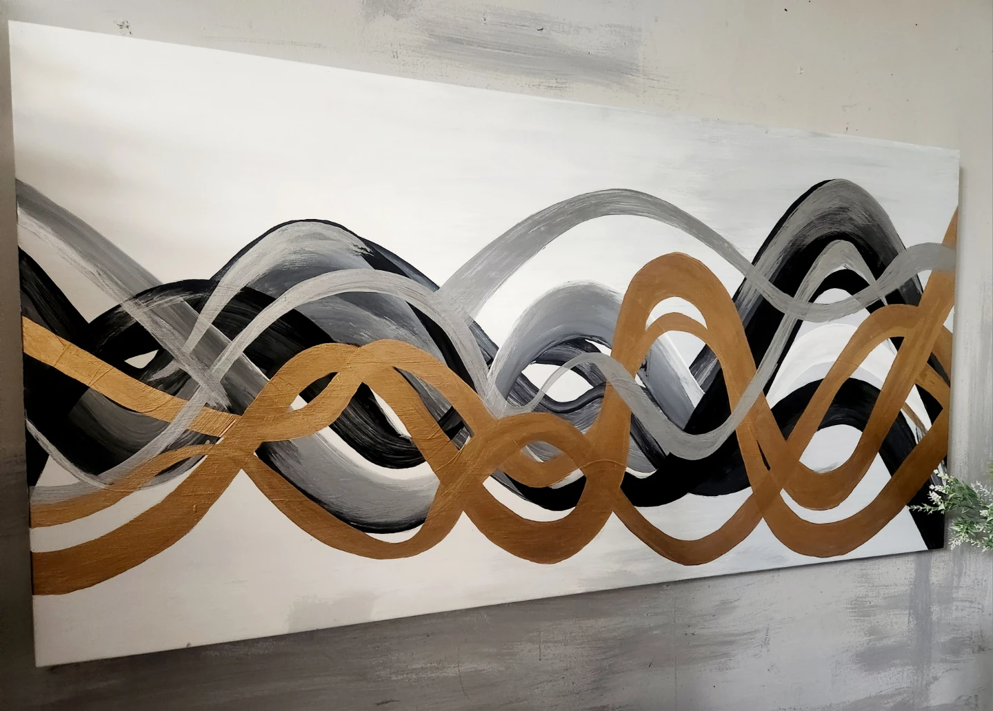 Abstract Wave Painting - Black, Gold, and Silver - photo 4