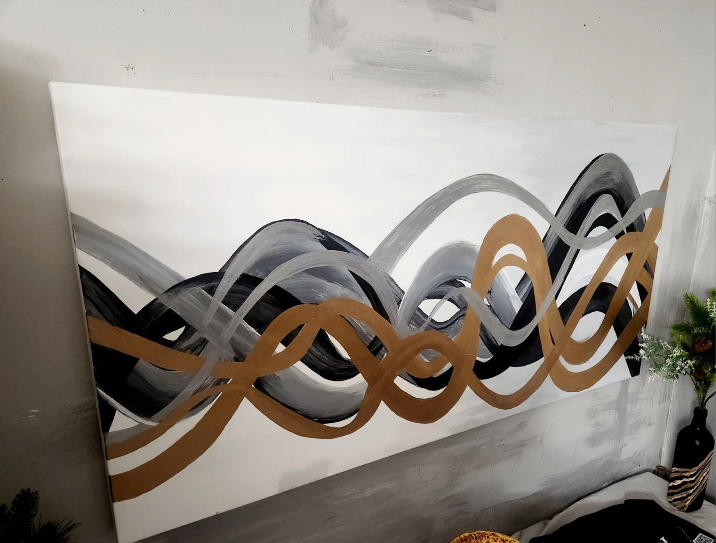 Abstract Wave Painting - Black, Gold, and Silver - photo 5