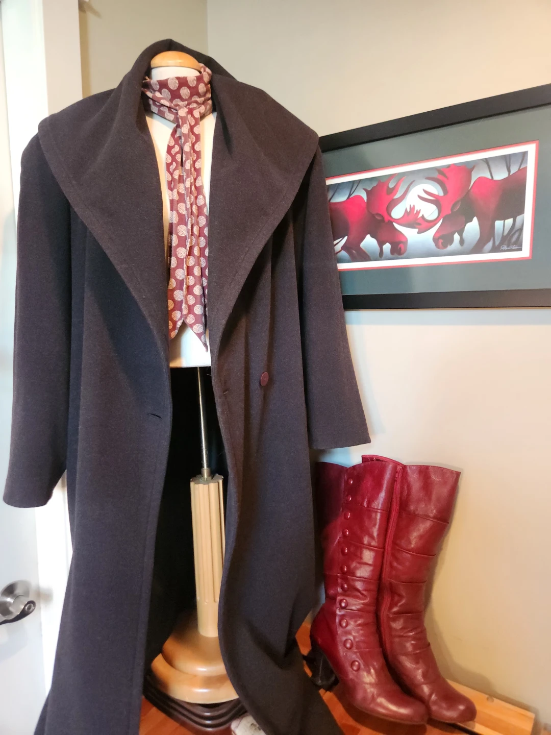 NEW Grey Cowell collar Coat VERY LONG size large