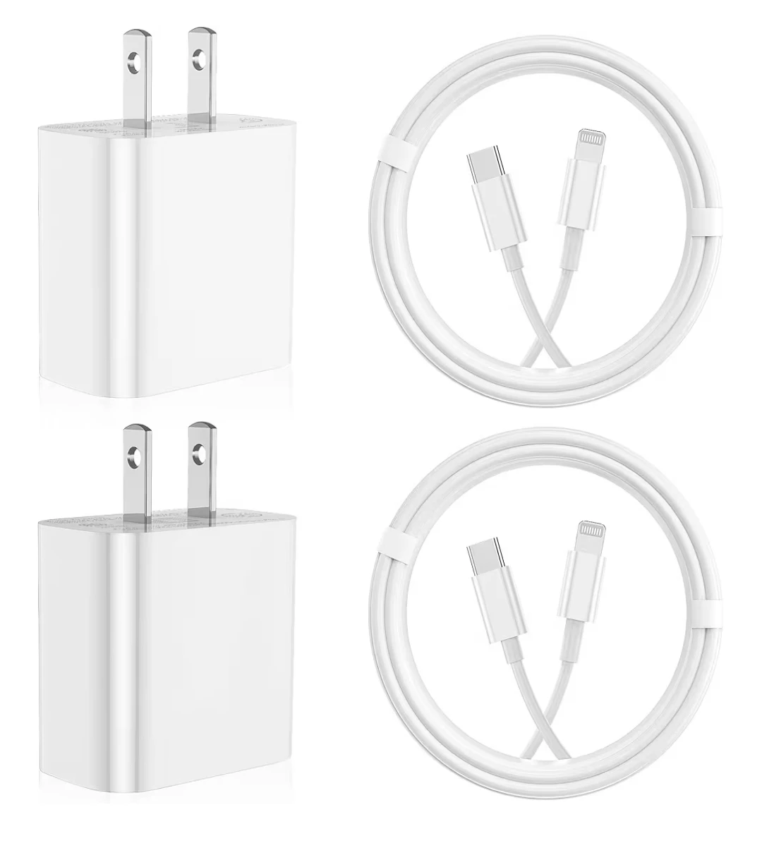 iPhone Fast Charger 2-Pack – 2 USB-C Wall Blocks + 2x 6FT Li