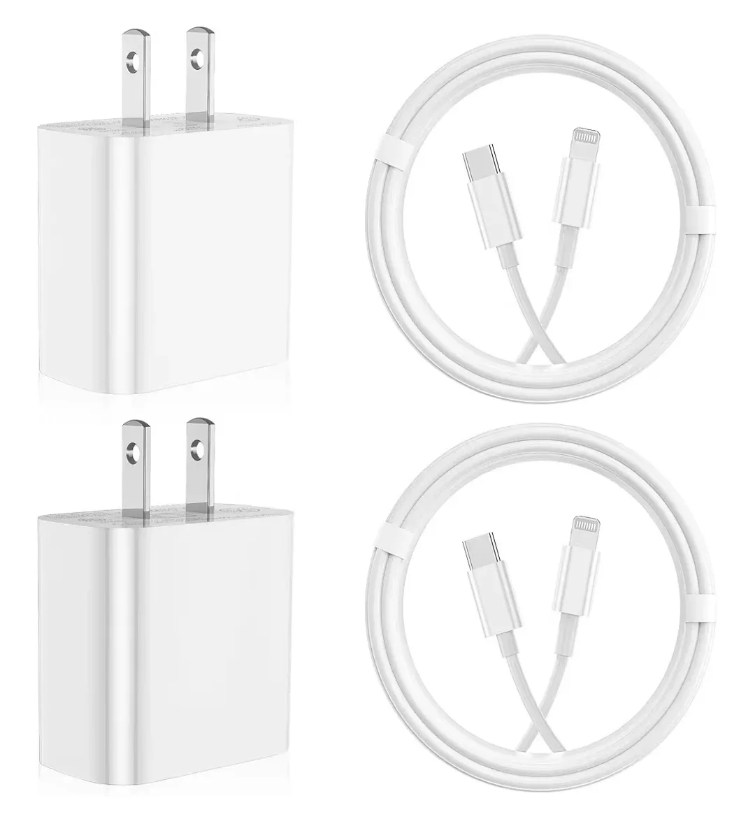 Apple iPhone Fast Charger 4-Pack 2 Blocks + 2 x 6FT Cables